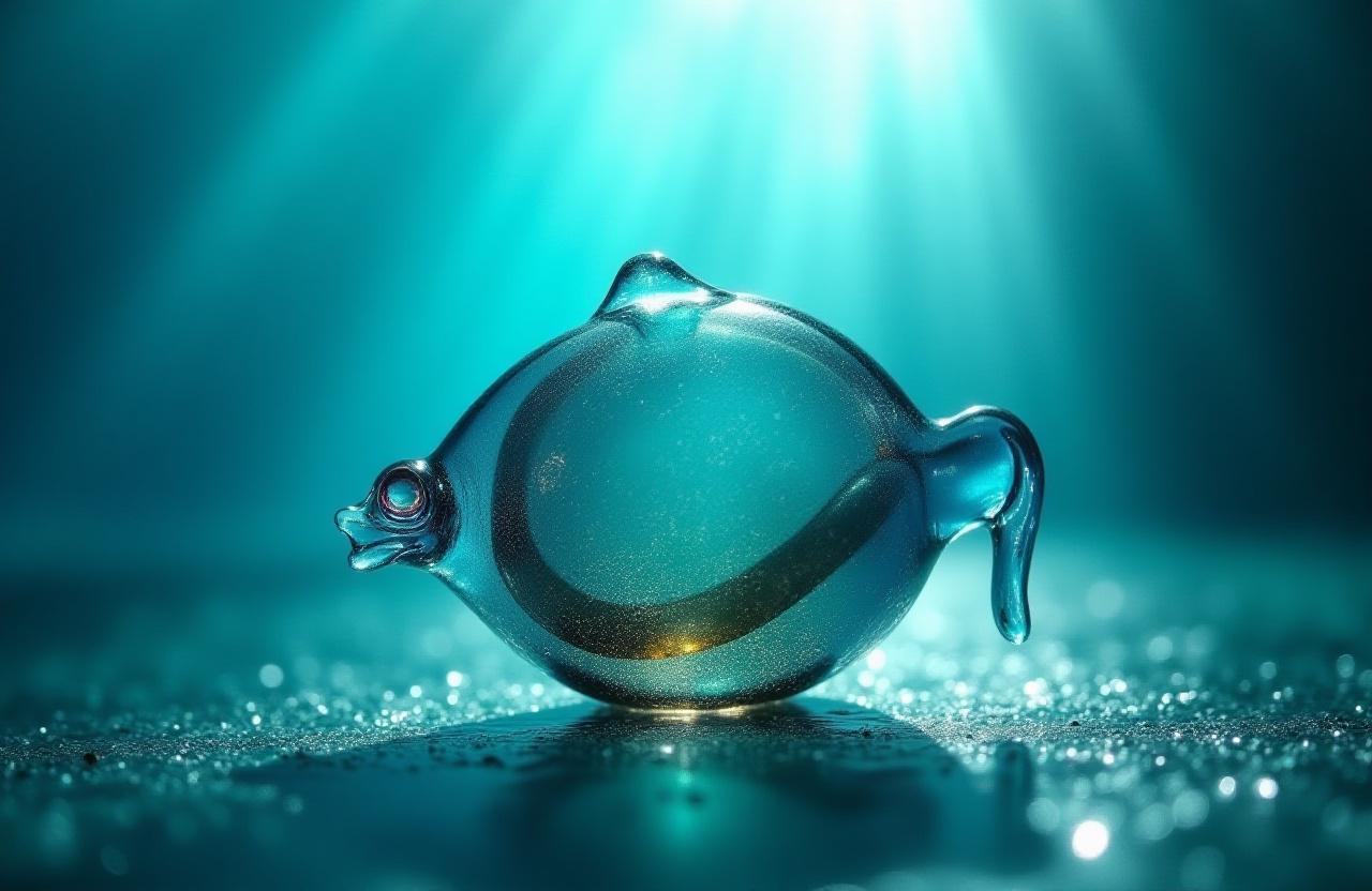 Opera d'arte in vetro soffiato di Argilla Marina con sfondo marino.